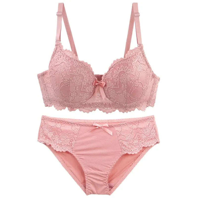 Set Bra Minimizer Renda DainaFang 3/4 Cawan Tekan Ke Atas Lingerie Sokongan Sisi Tali Boleh Tanggal 3 Cangkuk Seluar Dalam Wanita — image 4