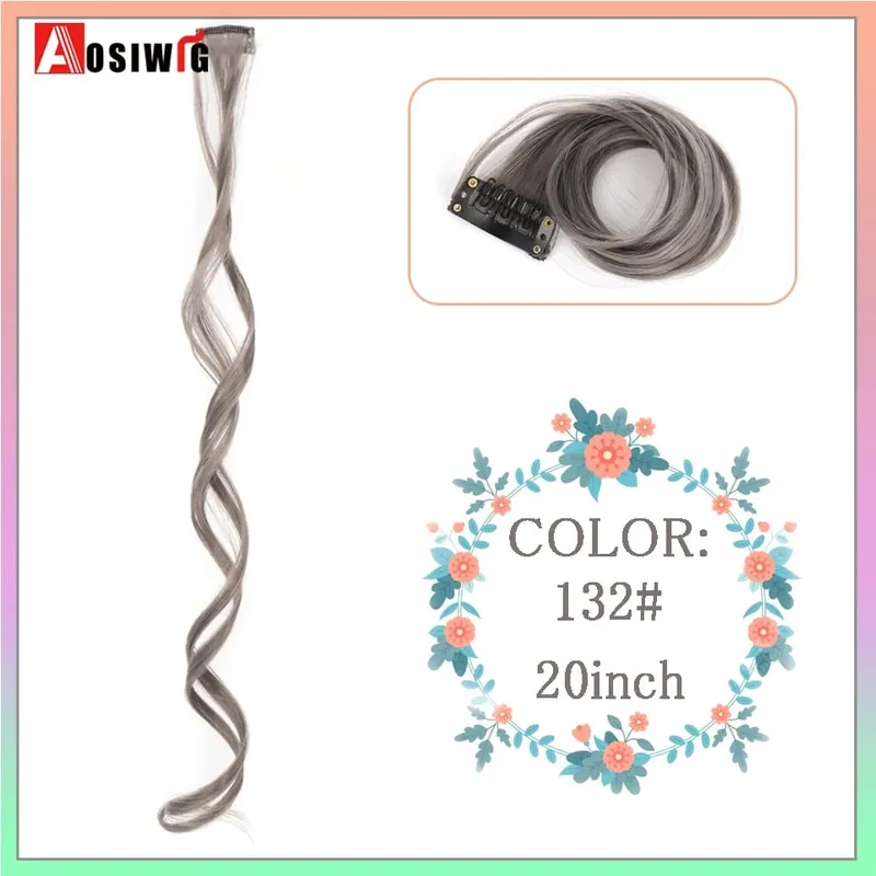 Extensions de cheveux synthétiques lisses et longues à reflets arc-en-ciel, 22 pouces, Clip en une seule pièce, ombré rose violet vert jaune pour femmes — image 21