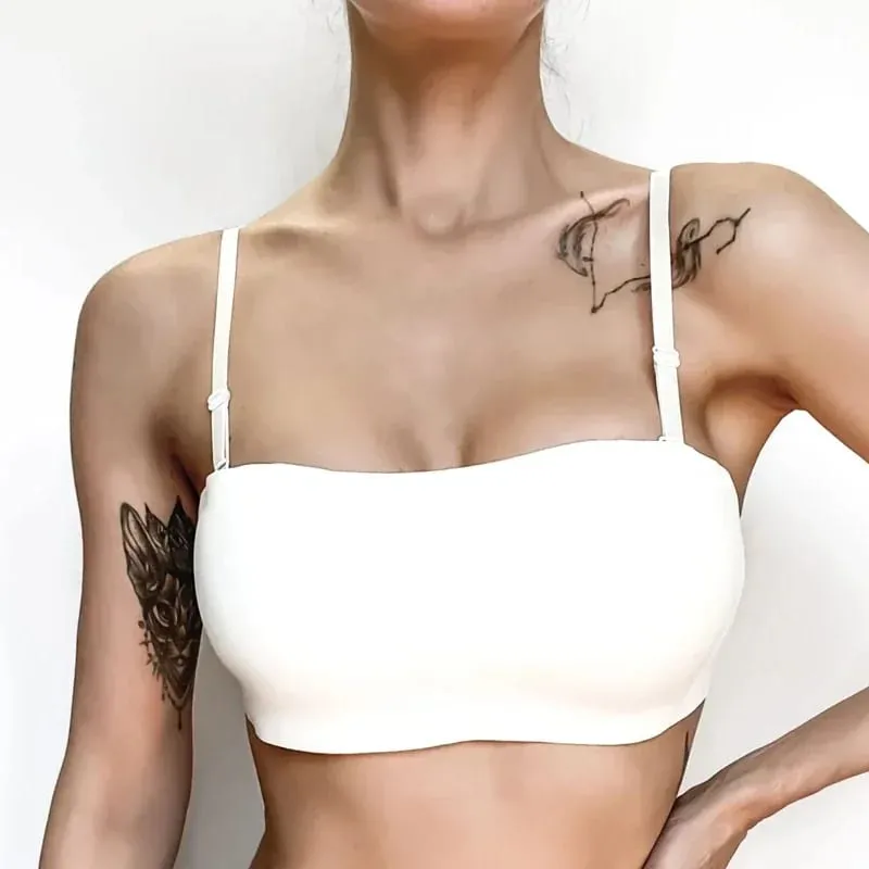Top a tubo intero senza cuciture Donna Imbottiture rimovibili Intimo Basic Nero/Bianco/Pelle Reggiseno senza spalline a fascia da donna Lingerie sexy — image 3