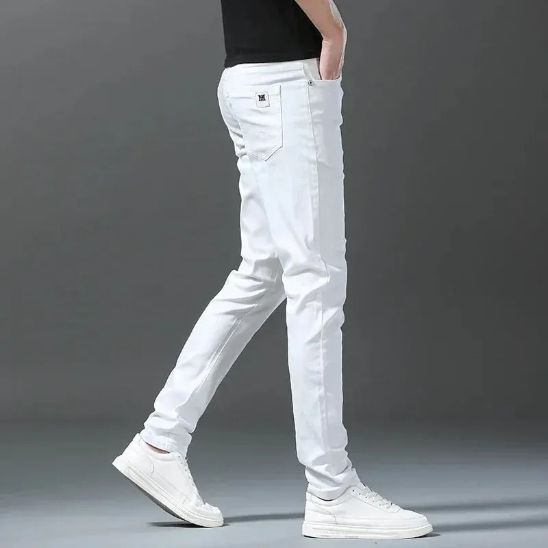 2026 Spring New Men Slim Jeans 98% Cotton White Stretch Straight Casual Fashion Pencil Pants High Quality Trousers Male Clothes — image 5