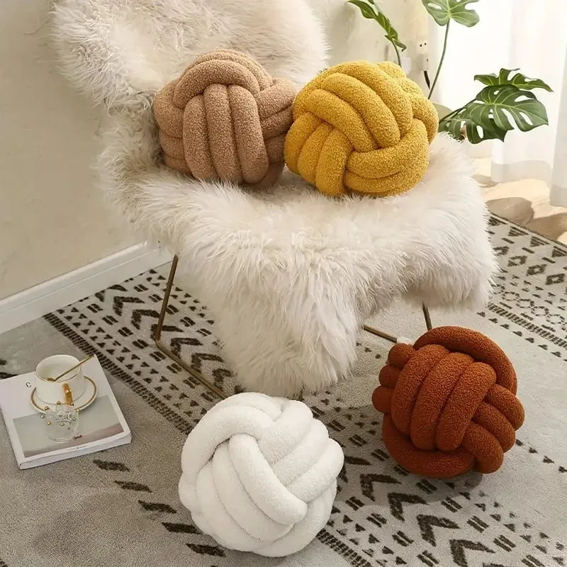 Decorazione domestica Cuscino a sfera annodata Cuscino in peluche a sfera annodata indeformabile ecologico Cuscino da tiro con retro a sfera annodata intrecciata a mano — image 5