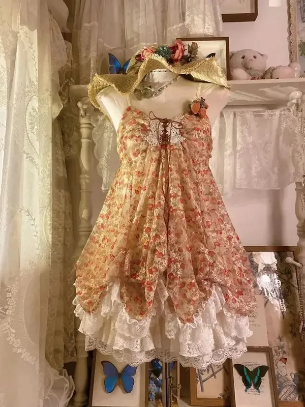 Nowe letnie zestawy damskie w stylu vintage eleganckie wzburzyć koronkowy szyfonowy projekt Mini spódnica garnitur wróżka kobiece słodkie koreańskie modne stroje 2025 — image 12