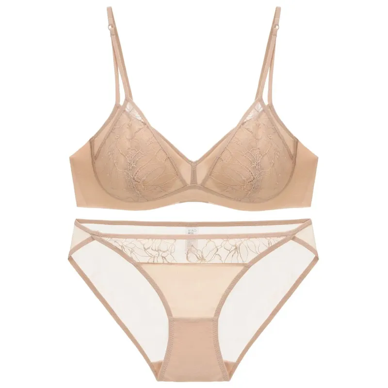 ผู้หญิงสไตล์เซ็กซี่ชุดชั้นในบาง Contrast Lace Patchwork Push-Up Bra ไร้สายคู่สายรัดไหล่สำหรับหน้าอกขนาดเล็ก — image 8