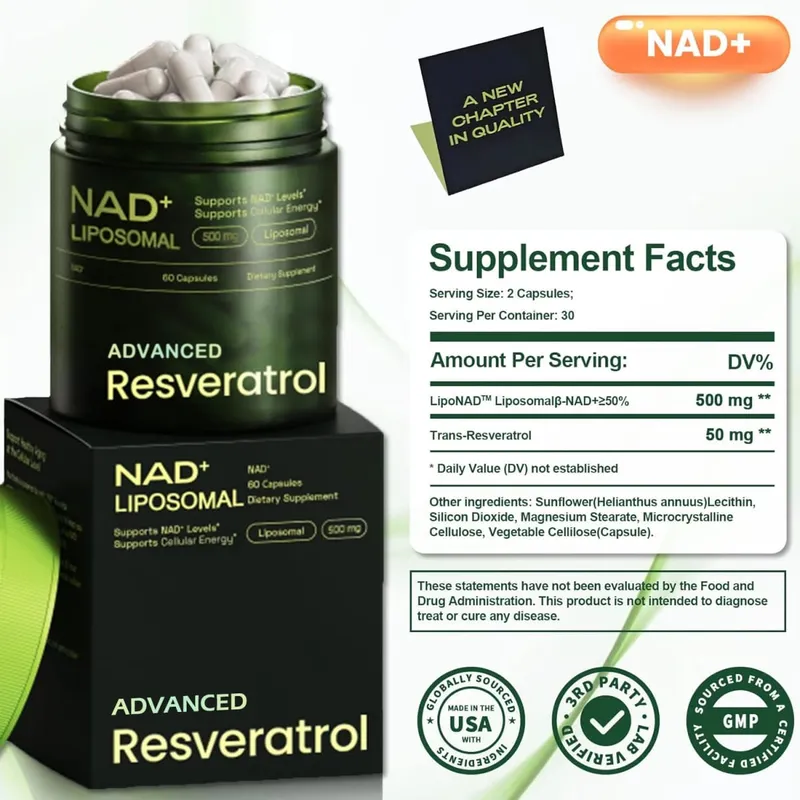 Liposomal NAD+ อาหารเสริมขั้นสูงพร้อมสารเรสเวอราทรอล - แคปซูล NAD Plus สำหรับการต่อต้านการทำงานของสมองและการฟื้นฟูเซลล์ — image 7