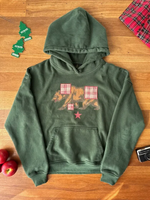 Vintage Bear Print Hoodie Men Retro Green Plaid Patch Pullover Hooded Sweatshirt Casual Streetwear Long Sleeve Women Hoodies Top — image 2