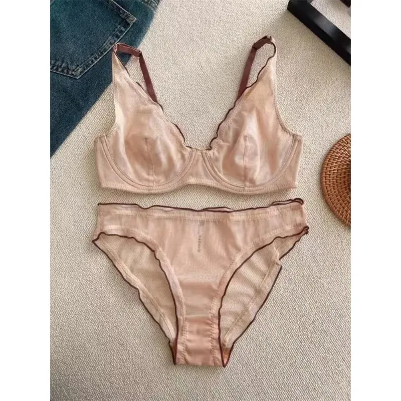 Set di reggiseno a coppa piena da donna di nuovo arrivo Set di biancheria intima comfort quotidiano ultra sottile minimizzatore supporto sexy anti-cedimento laterale sottile ABCD — image 5