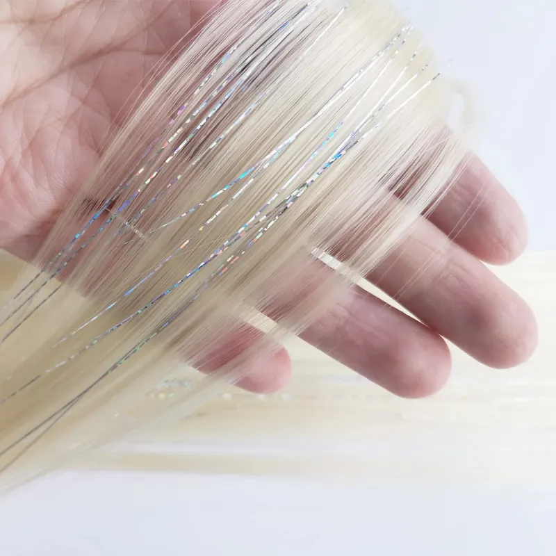 Extension de cheveux synthétique à clips bleu ciel, guirlandes argentées mélangées, postiche arc-en-ciel, points forts de fête de vacances pour femmes et filles — image 10