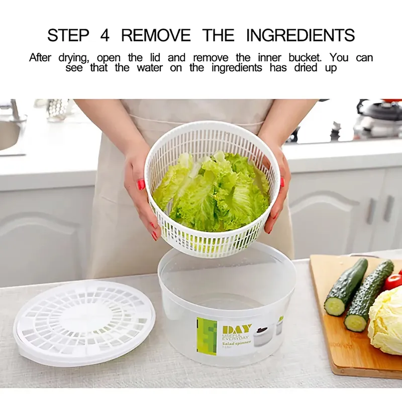 Centrifuga per insalata, lattuga, lavatrice, asciugatrice, scolapiatti, frutta e verdura, filtro per lavare e asciugare le verdure in foglia, utensili da cucina. — image 4