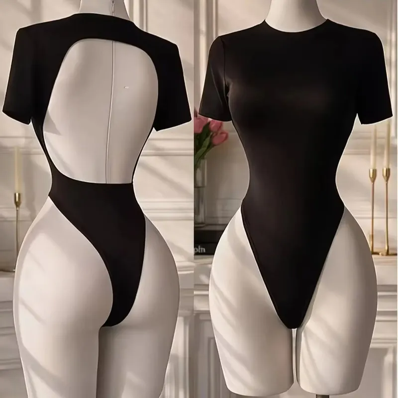 Kvinnors högkvalitativ rygglös bodysuit Basic enfärgad Underkläder med bekväm passform