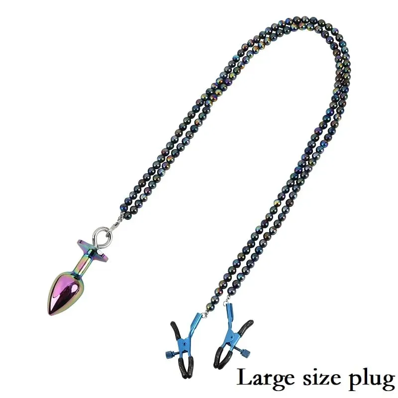 Piccole medie grandi perline anali Butt plug Morsetti per capezzoli di perle Set con catena Clip per seno in metallo Bondage Coppia schiava Gioco Giocattolo del sesso — image 10