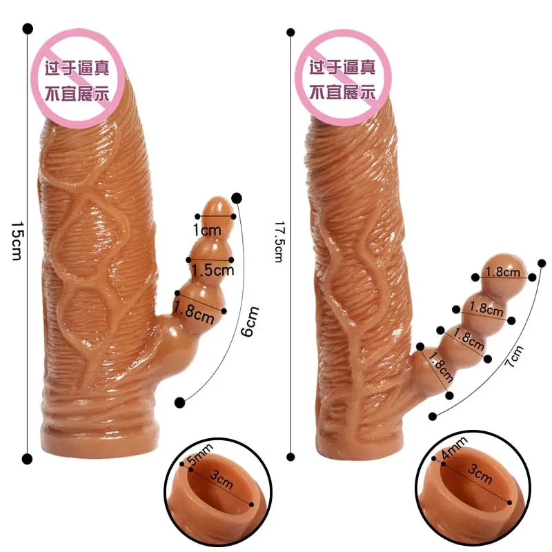 Sambungan Dildo Realistik Kondom Boleh Digunakan Semula Lengan Zakar Pembesaran Lelaki Penutup Kelewatan Masa Mainan Seks Dewasa untuk Lelaki Produk Erotci — image 2