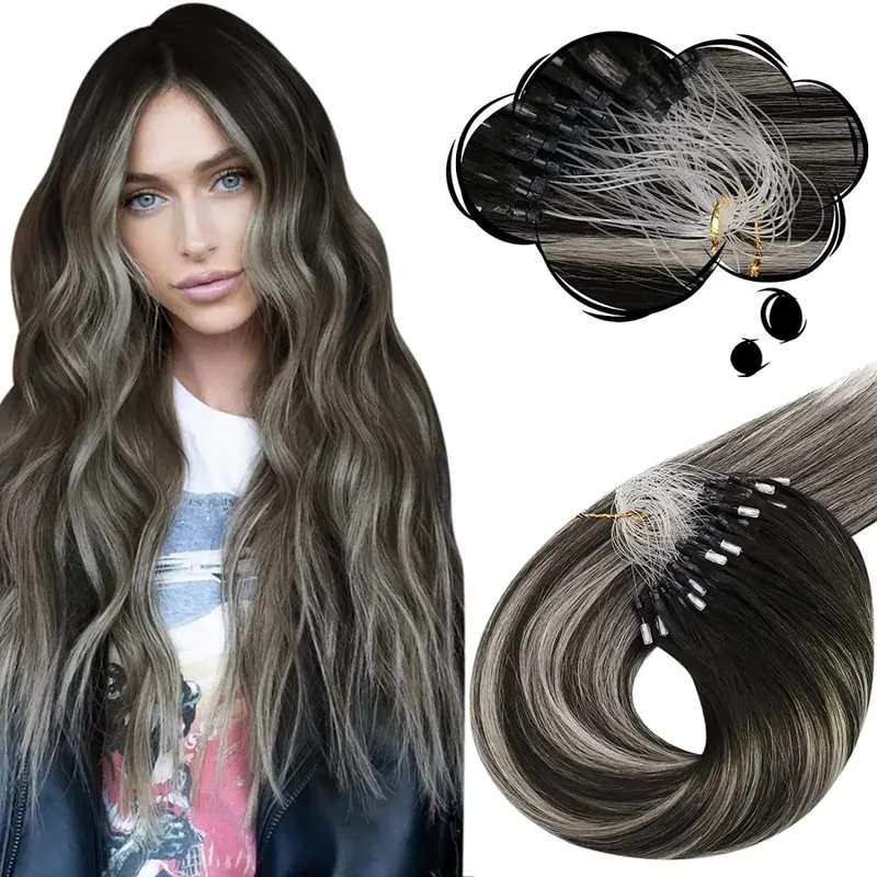 Moresoo Micro Link-Haarverlängerungen, Echthaar, Mikro-Loop-Haar, Kaltfusion, 50 g, unsichtbares brasilianisches vorgebundenes Remy-Mikroring-Haar