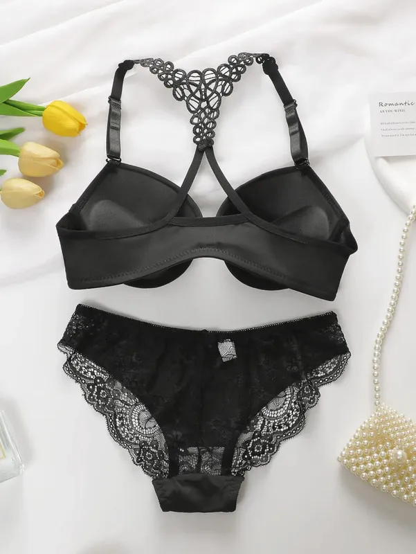 Set intimo da donna nero rosso blu con cerchi in acciaio, fibbia anteriore, bellissimo reggiseno pull up posteriore A2128 — image 2