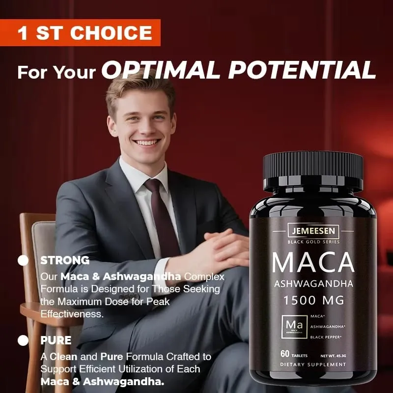 유기농 마카 뿌리 분말 캡슐 1500mg, 마카 뿌리 추출물 Ashwagandha 검은 후추 보충제 함유 남성용 — image 6