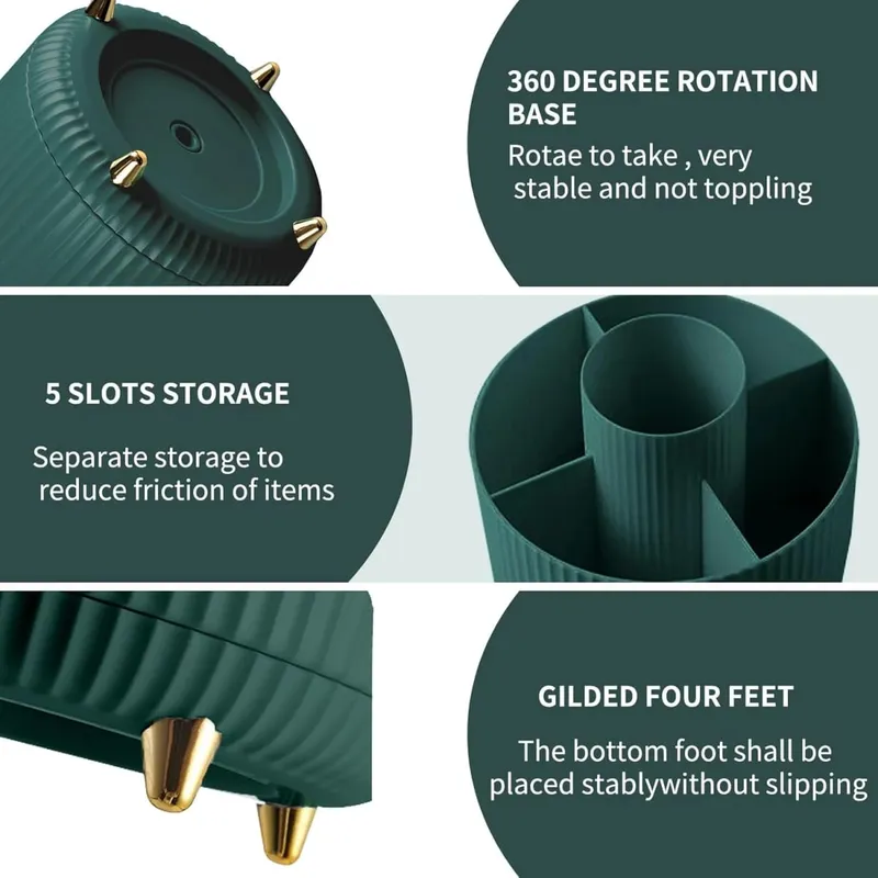 Suporte giratório para pincéis de maquiagem, 5 espaços, 360 °, organizador, multifuncional, armazenamento de mesa, cosméticos, para banheiro de mesa — image 3