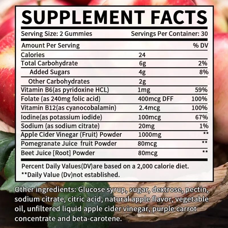 Gummies all'aceto di mele - 60 caramelle gommose vegane - Integratore ACV per la disintossicazione, il metabolismo, la digestione energetica e la salute dell'intestino — image 6