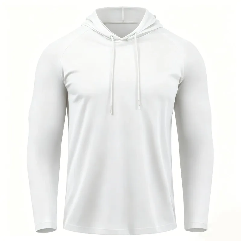 Baju Pelindung Matahari Lelaki Hoodie Lengan Panjang Pepejal Kemeja-T Cepat Kering Lelaki Bina Badan Kecergasan Otot Pakaian Sukan Pakaian Gim — image 10