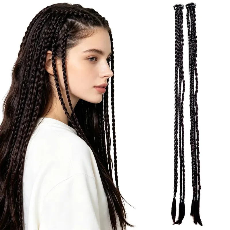 2PCS Synthetische 22"26" Clip In Zöpfe Haar Extensions Geflecht Pferdeschwanz Haarteile Geflochtene Haar Clip Auf Zöpfe für Frauen Tägliche Party