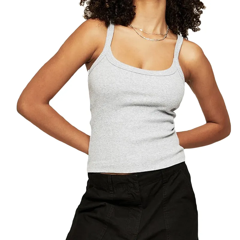 Camisetas sin mangas de color liso para mujer Chaleco básico Sin mangas acanalado Cuello en U Tops cortos ajustados — image 9