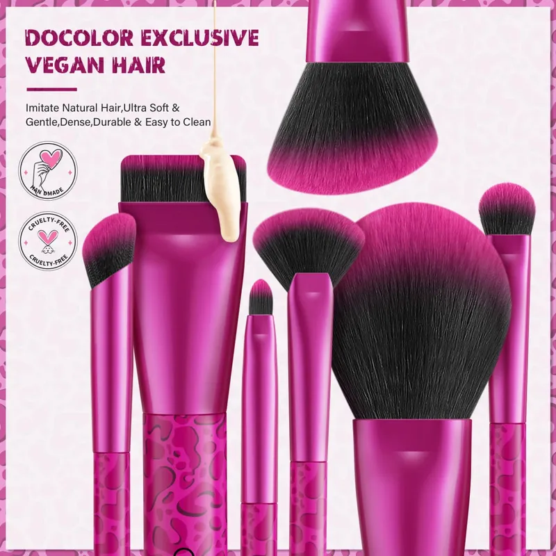 Docolor 12 stk Leopard Pink Face Makeup Brush Øjenskygge Utral Thin Foundation Brush Blush Powder Concealer Eyeliner Makeup Brush — image 2