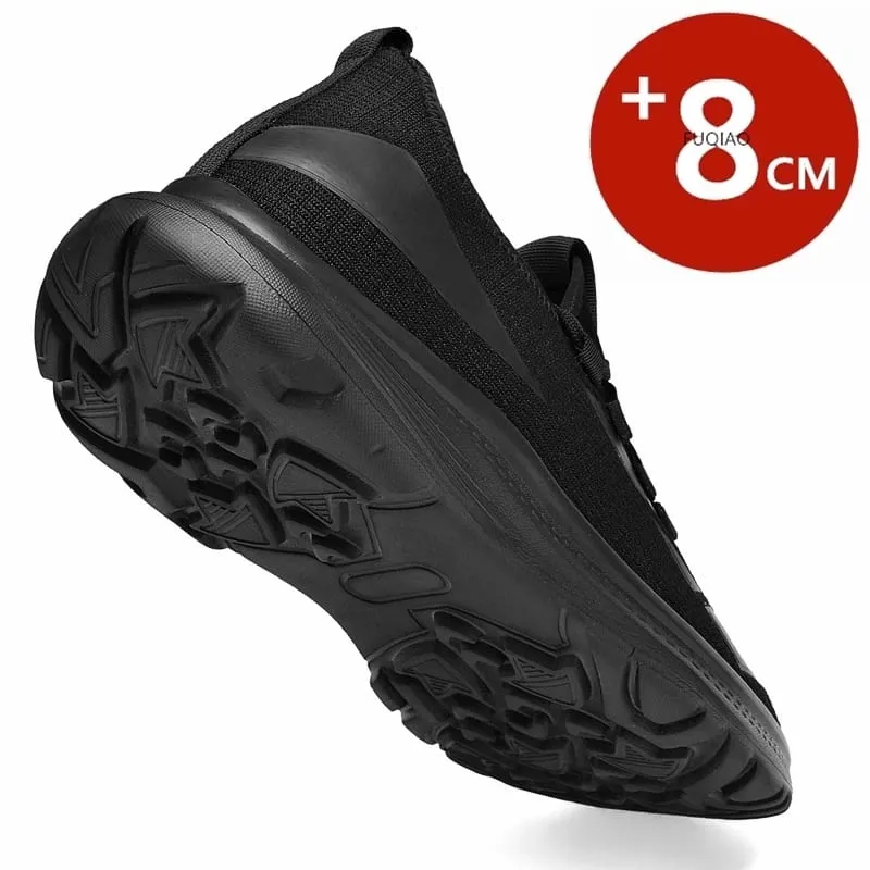 Nam Tất Cả Màu Đen Lưới Thoáng Khí Thang Máy Giày 8Cm Vô Hình Tăng Chiều Cao Không Trượt Giày Thể Thao Hàng Ngày Đi Tập Luyện Giày