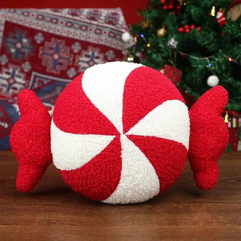 Klassische Weihnachtsserie, Dekokissen, Süßigkeiten, Lutscher, Schneeflocke, Weihnachten, Zepter, Kugeln, Puppe, weiches Sofakissen, Festival-Heimdekoration — image 12