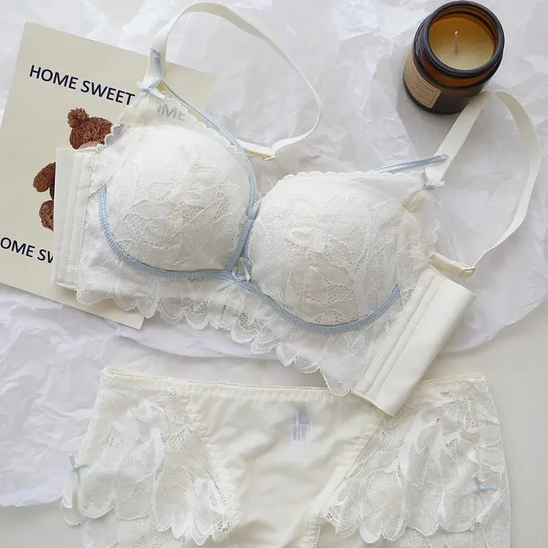 French Garden MOYISU Set reggiseno in pizzo 32-38 AB Coppa sottile senza fili Push Up Anti-cedimento セクシー Lingerie di supporto adatta a busto piccolo — image 6