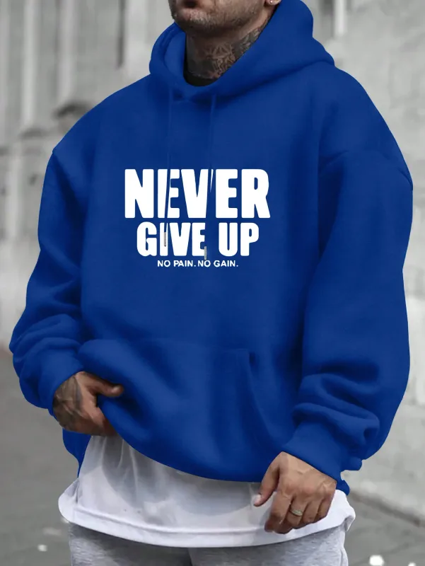 Men'S Hoodie Never Give Up Print Casual Fleece-Lined Pullover Kangaroo Pocket Stylish Streetwear Fall Casual Wear Hoodie — image 4