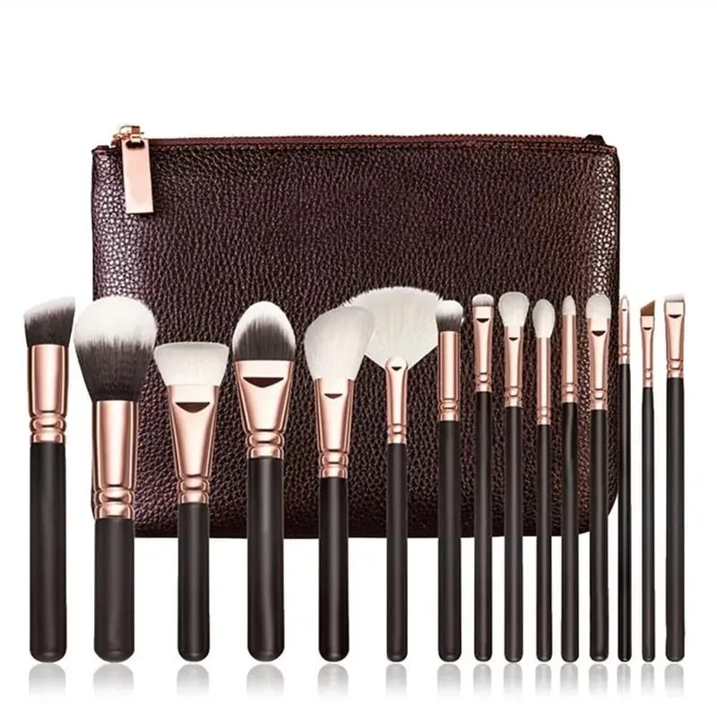 15 Brown/Black Brushes Loose Powder Blusher Eye Shadow Eyebrow High Gloss Makeup Brush — image 1