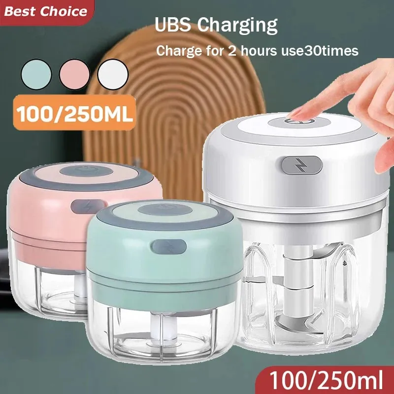 Electric Garlic Chopper 100/250ML Mini Portable Veggie Chopper Garlic Grinder Masher Onion Chopper Blender to Vegetable — image 1