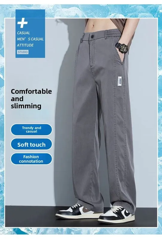 Jean d'été fin en Lyocell pour hommes, pantalon drapé en soie glacée, jambes larges, ample, droit, élastique, Ultra-fin, tailles M-5XL — image 9