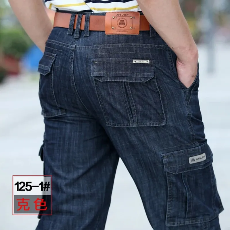 Yüksek Kaliteli erkek Kot Çok Cep Denim Kargo Pantolon Büyük Boy Rahat Pantolon Erkek Giyim Gevşek Pantolon 29-44 — image 4