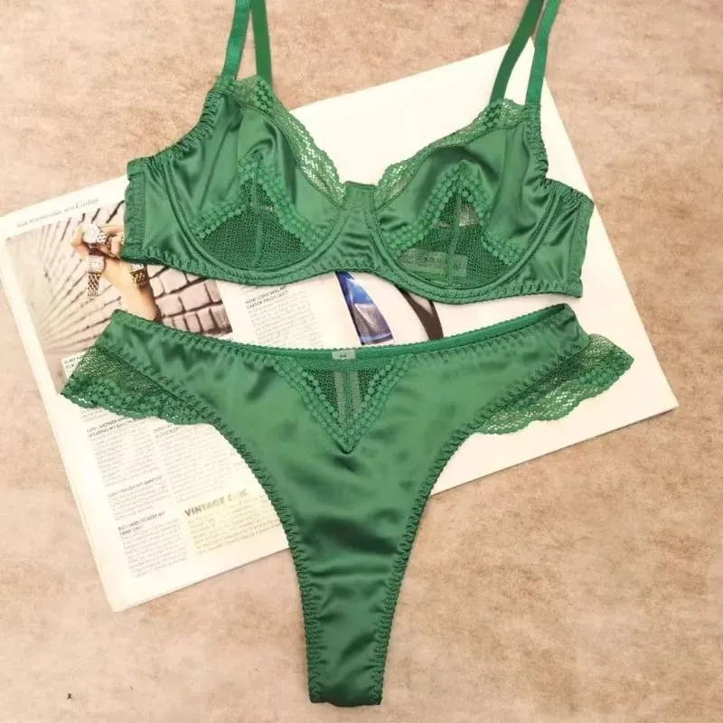Parisian Lingerie Set | Chantilly Lace & Mesh Cutouts | EU 85B Support | Effortless French Slimming Underwire Sexy Bras — image 4