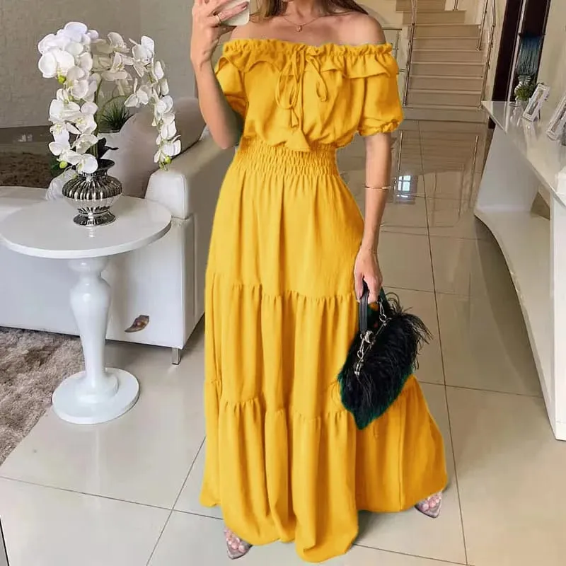 ฤดูร้อนมาใหม่สีทึบ Boho ผู้หญิงแฟชั่น Elegant Beach Party Club ชุดลำลองชุด Maxi สำหรับเสื้อผ้าผู้หญิง — image 12