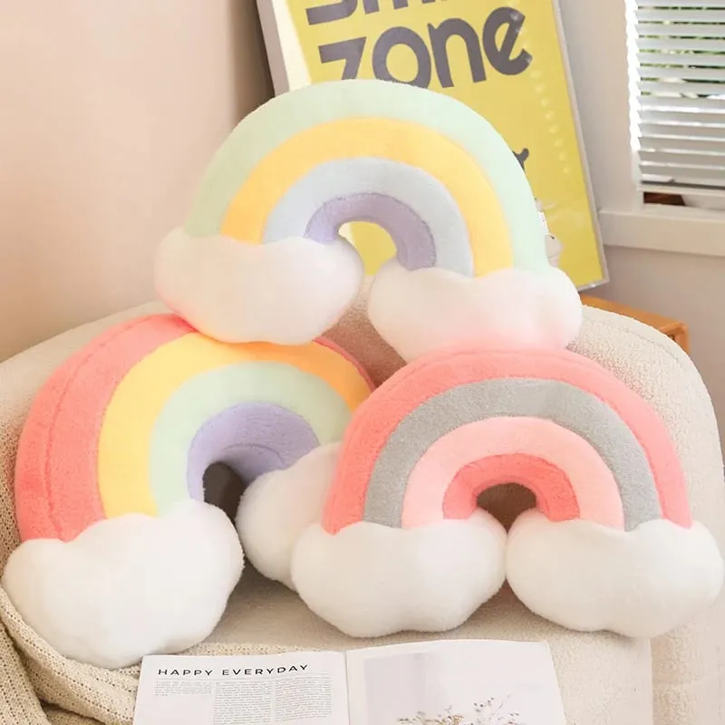 Doce cor arco-íris nuvem estrela lua travesseiro de pelúcia recheado macio flor brinquedo lance travesseiro almofada casa sofá decoração presente para amigo — image 3