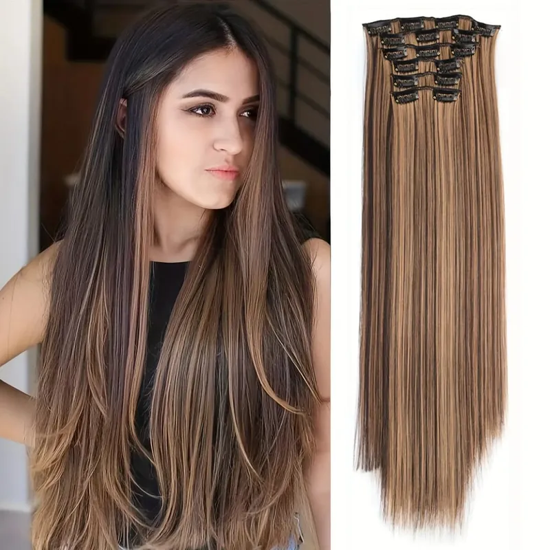 คลิปต่อผมส่วนขยายของผมหนายาวลูกไม้ผ้าน้ำหนักเบาสังเคราะห์ Hairpieces สำหรับผู้หญิงช็อคโกแลตสีน้ำตาลด้วย Go