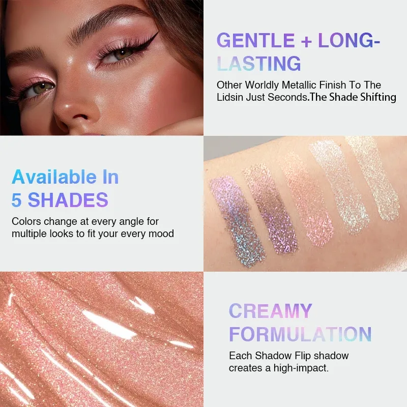 Sombra líquida camaleão polarizada, brilho brilhante, longa duração, à prova d'água, multiuso, destaque para os olhos, blush, maquiagem — image 3
