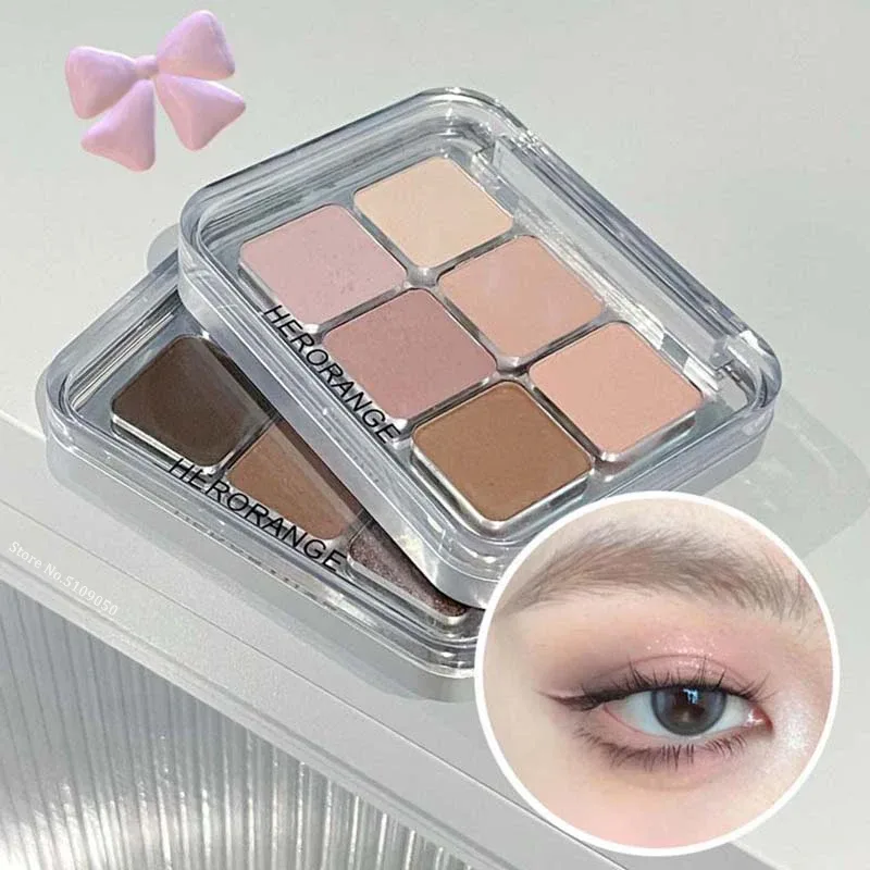 Palette di ombretti opachi luccicanti di rosa grigia 6 colori Glitter color terra Ombretto a bassa saturazione Pigmento Cosmetici a lunga durata — image 6