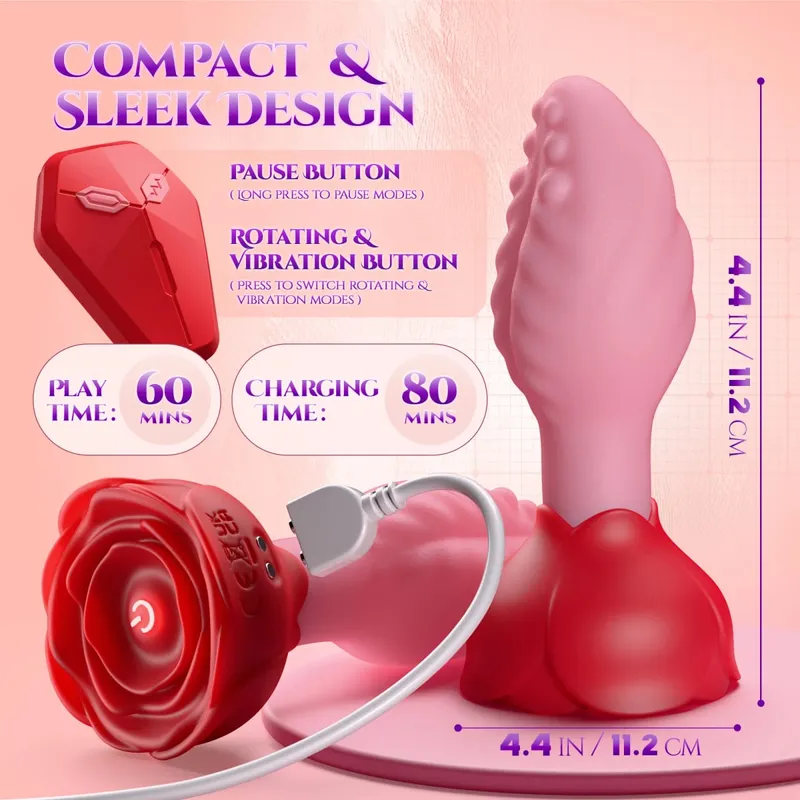 Fernbedienung 360 ° Rotation Wackeln Zunge Vibrator Rose Butt Plug für Männer Prostata Massagegerät Erwachsene Sex Spielzeug für Frauen männer Homosexuell — image 5