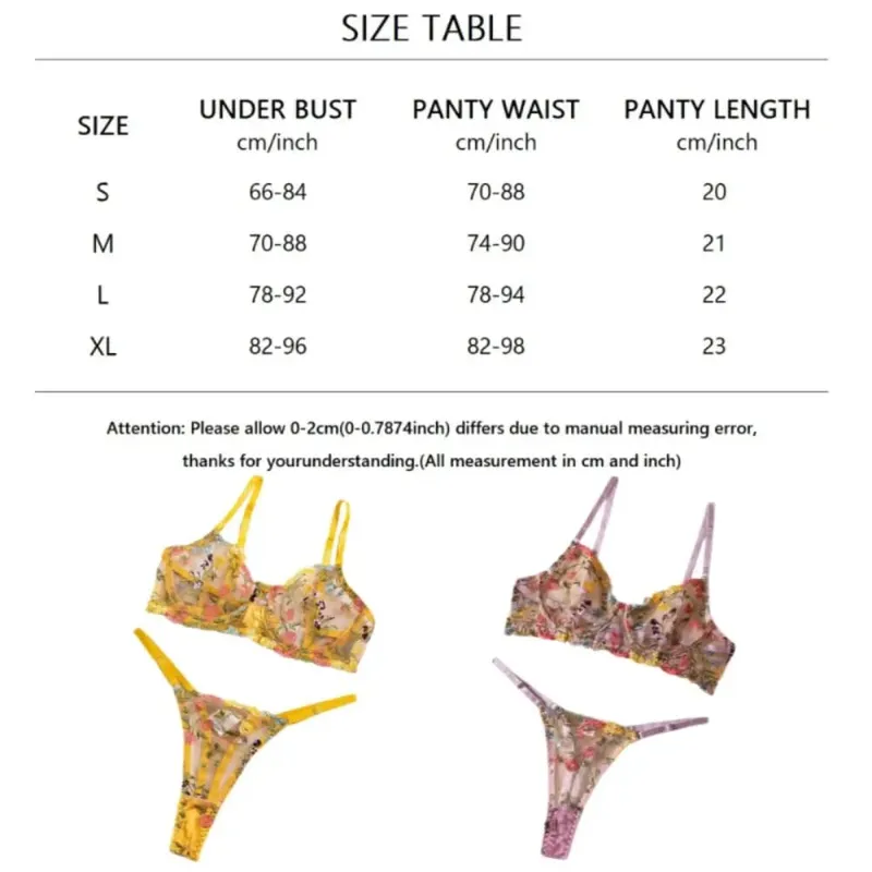 2-teiliges Blumen-Dessous-Set, transparent, vielseitig, Unterwäsche, Intimates, Bügel, Push-up-Stickerei, BH, Höschen-Set für Damen und Mädchen — image 5