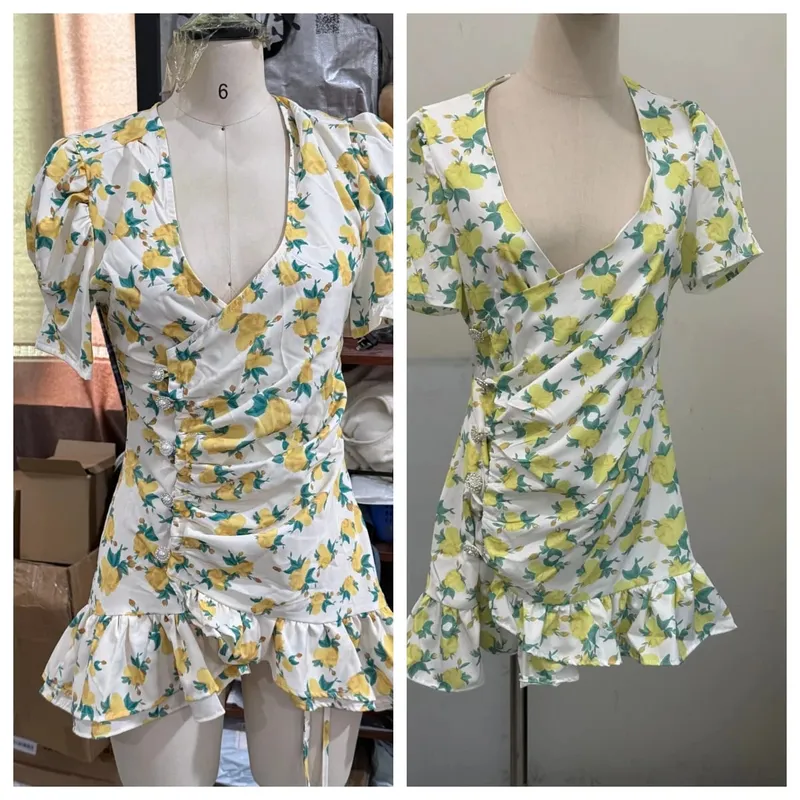 Stampa floreale Volant Scollo a V Vita stretta Abiti lunghi Orlo diviso Monopetto Maxi vestito 2026 Party Beach Vacation Abiti — image 21