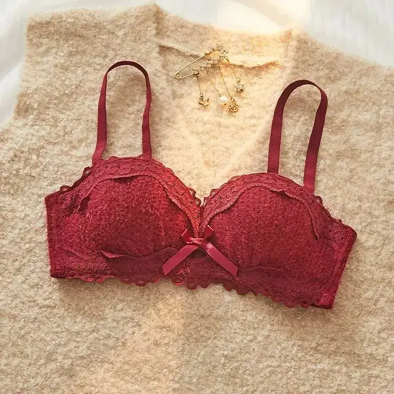 Conjunto de lencería Sexy de encaje, Push Up, acolchado grueso, pecho pequeño, mejora la forma, sujetador de media copa, ropa interior íntima breve oculta — image 15