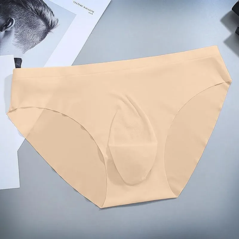 Sexy Men's Panties Ice Cool Breathable Semi Transparent Brief Solid Color Middle Waist Underwear Pump Man Bulge Pouch Briefs — image 7