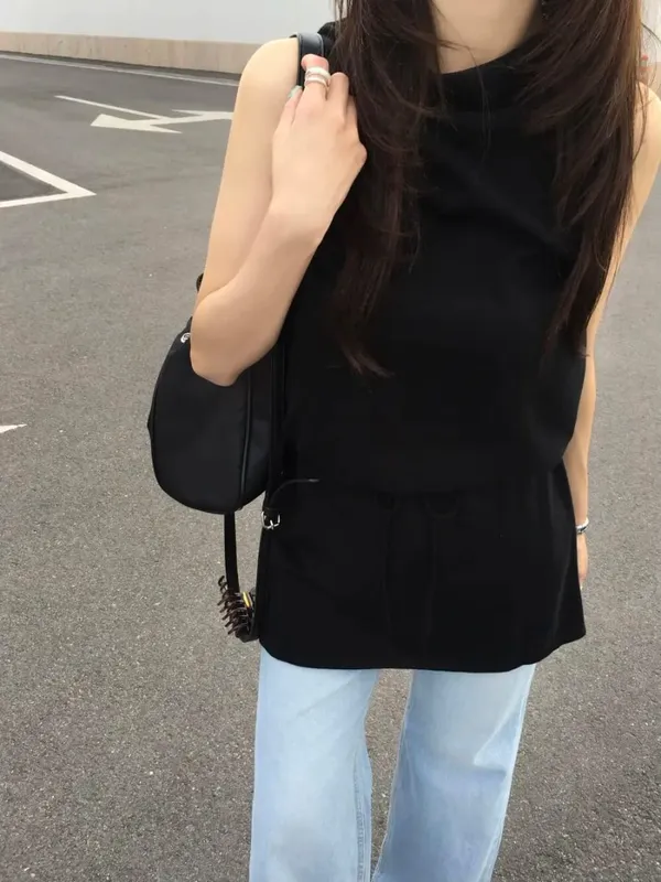 ฤดูร้อนElegant DrawstringเอวSlimmingแขนกุดสั้นชุดสบายๆสไตล์ผู้หญิงเสื้อผ้าเดินทางเหมาะสำหรับ