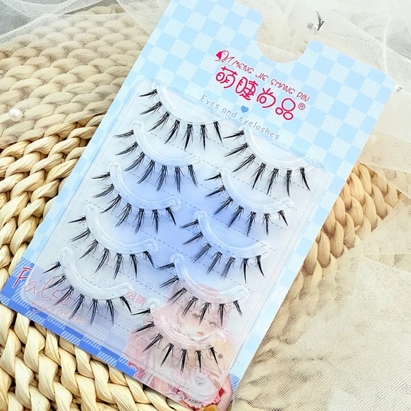 5 Pairs Black One-piece Manga False Eyelashes Natural Spiky Wispy Thick Korean Eye Lashes For Cosplay Makeup Enlarging Your Eyes — image 5