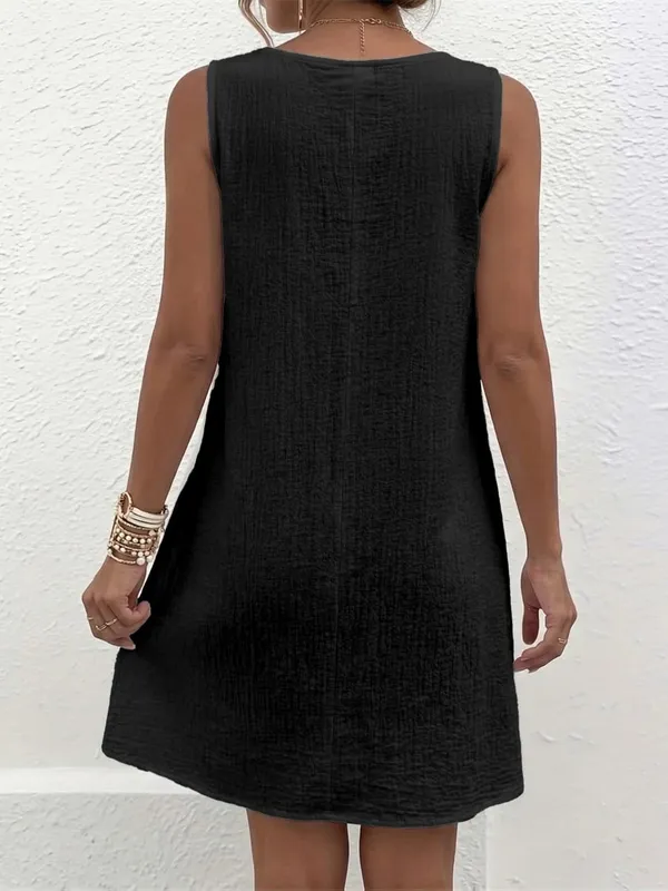Plus Size Casualowa sukienka bez rękawów z guzikami, zapewniająca swobodny styl i wygodę — image 3