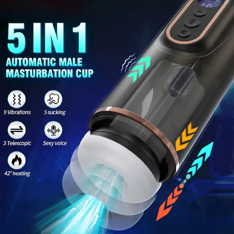 Masturbator Pria Penghisap Teleskopik Otomatis Bergetar Earphone Suara Seksi Pemanas Cerdas Mainan Seks Vagina Saku untuk Pria — image 2