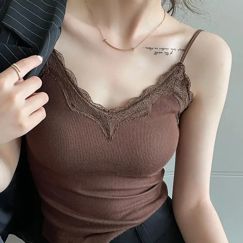 Comfort Breathable Lace Camisole Strap Bra สีทึบ Crop Top สไตล์เซ็กซี่ฟรีฤดูร้อน — image 6