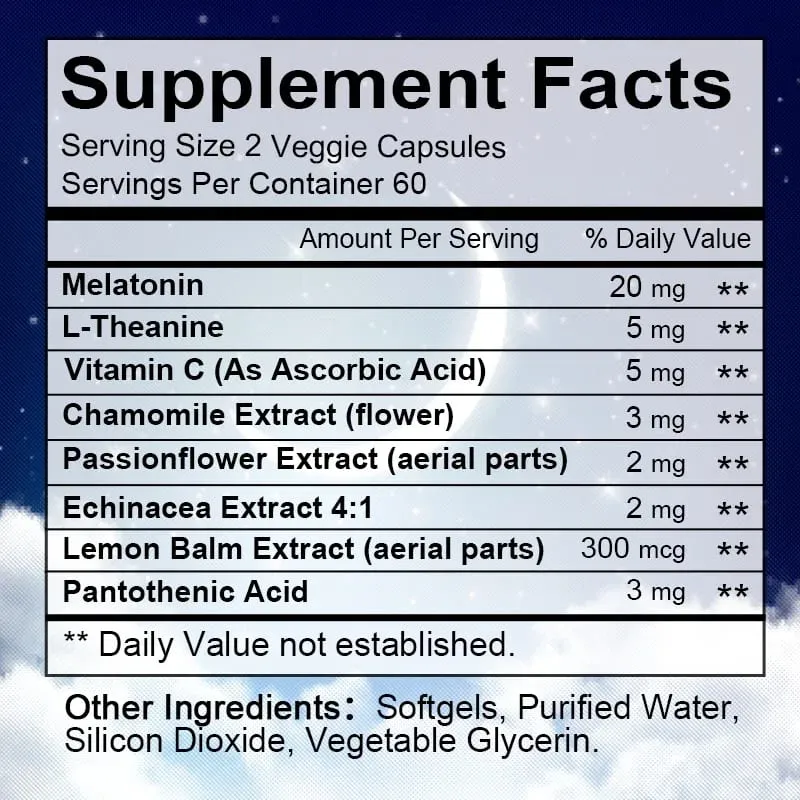 Daitea Melatonin Supplement 40mg Contains Vitamin C Theanine Extract Capsules to Promote Sleep Quality & Alertness Non-GMO — image 6