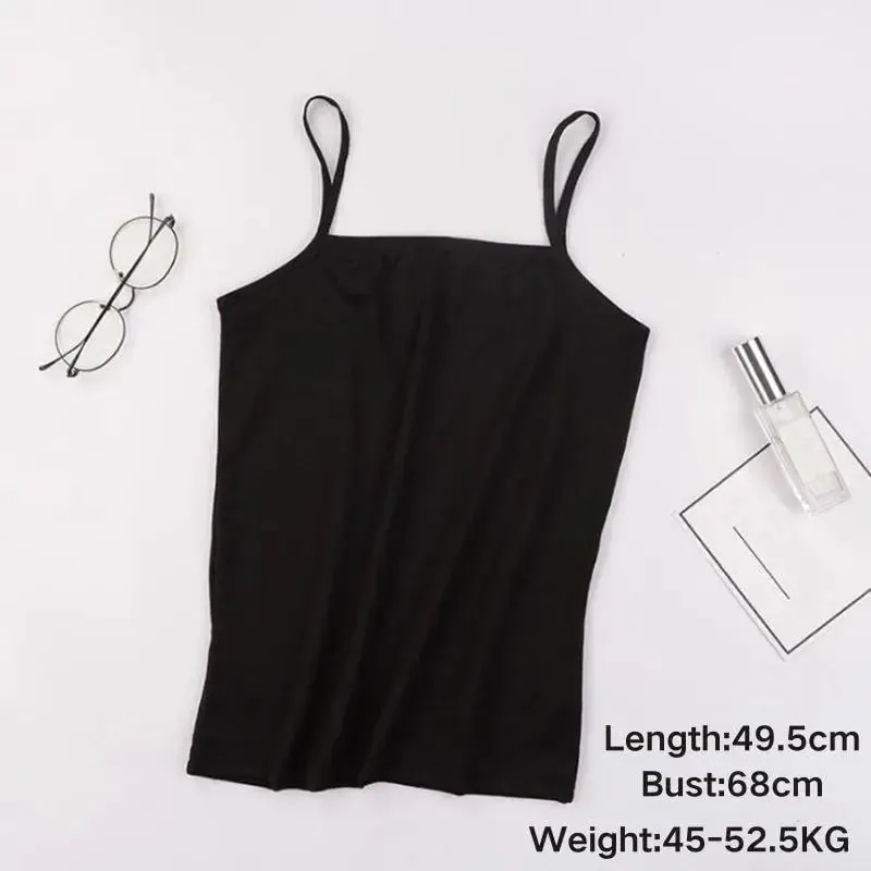 Korean Women's Solid Color Spaghetti Straps Sleeveless Slim Camisole With Chest Pad Wear Base Layer Summer Outdoor Wear — image 13